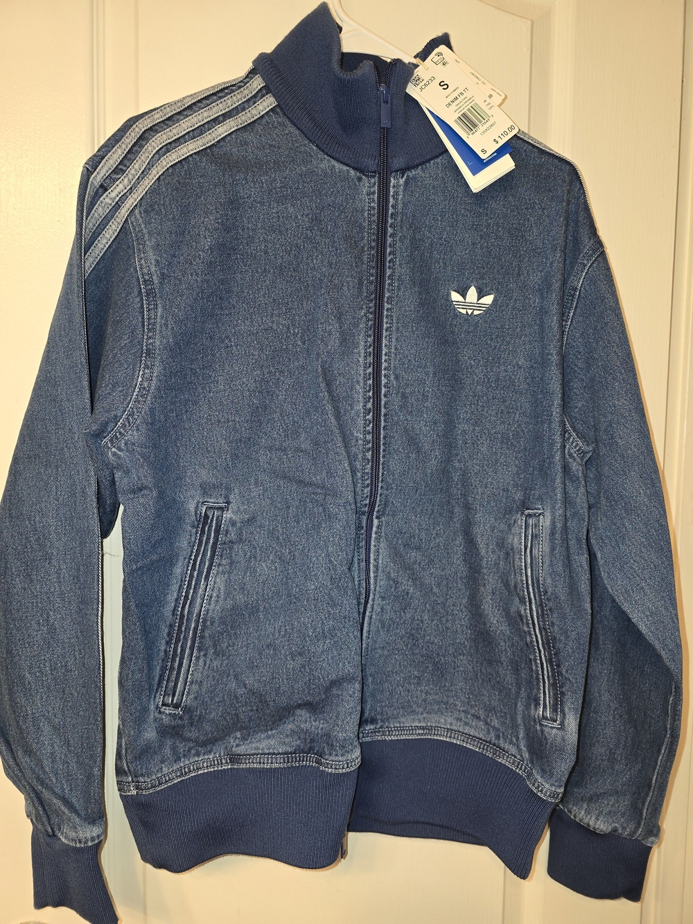 Adidas Unisex Blue Denim-Style Track Jacket